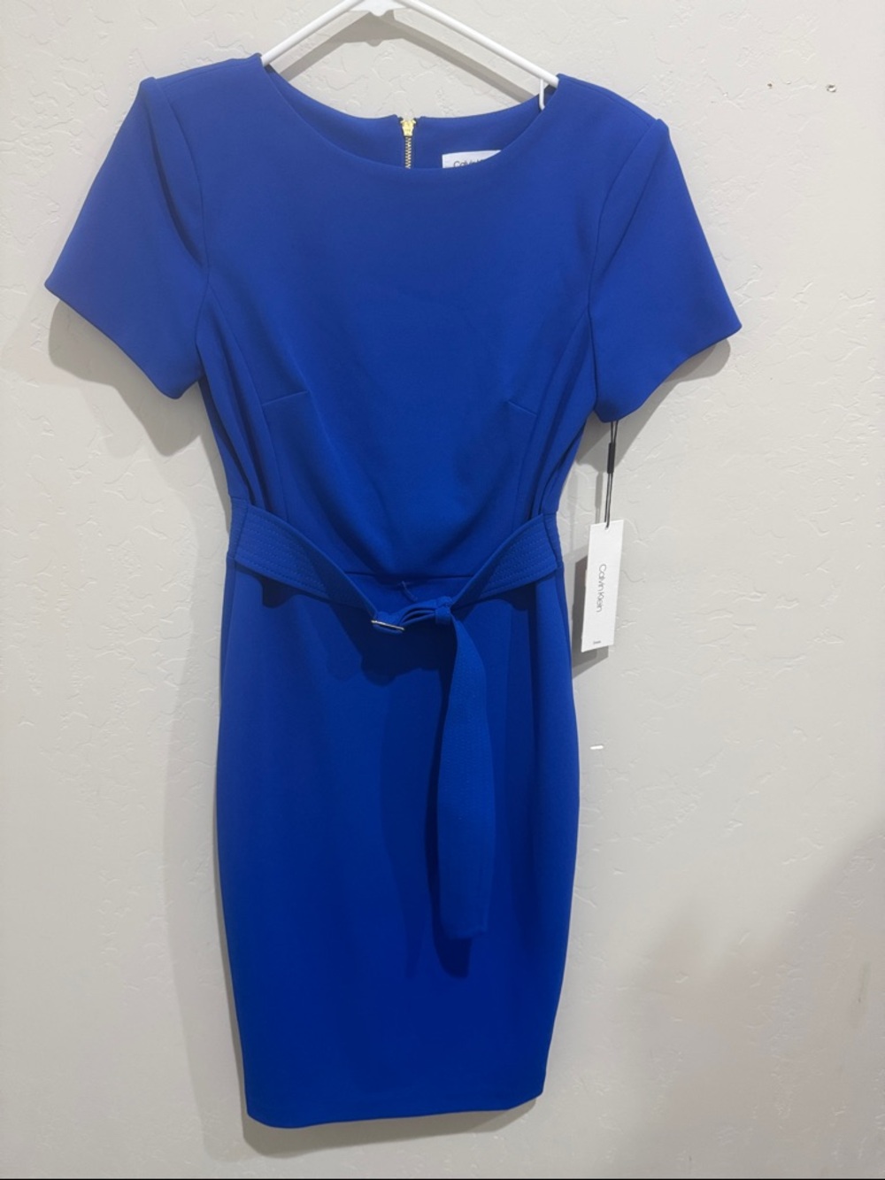 Calvin Klein Cobalt Blue Belted Midi Sheath Dress
